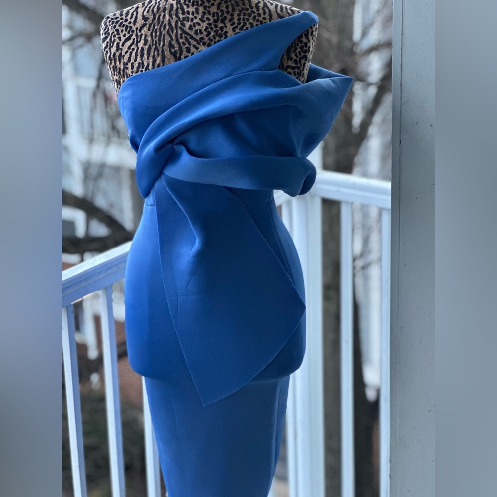 ASOS One-Shoulder Blue Draped Dress - Picture 2 of 10